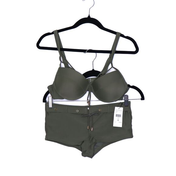 REE BEES NEW Somebody To Love Me Two Piece Bikini Olive Swimwear Women's M - Picture 1 of 11
